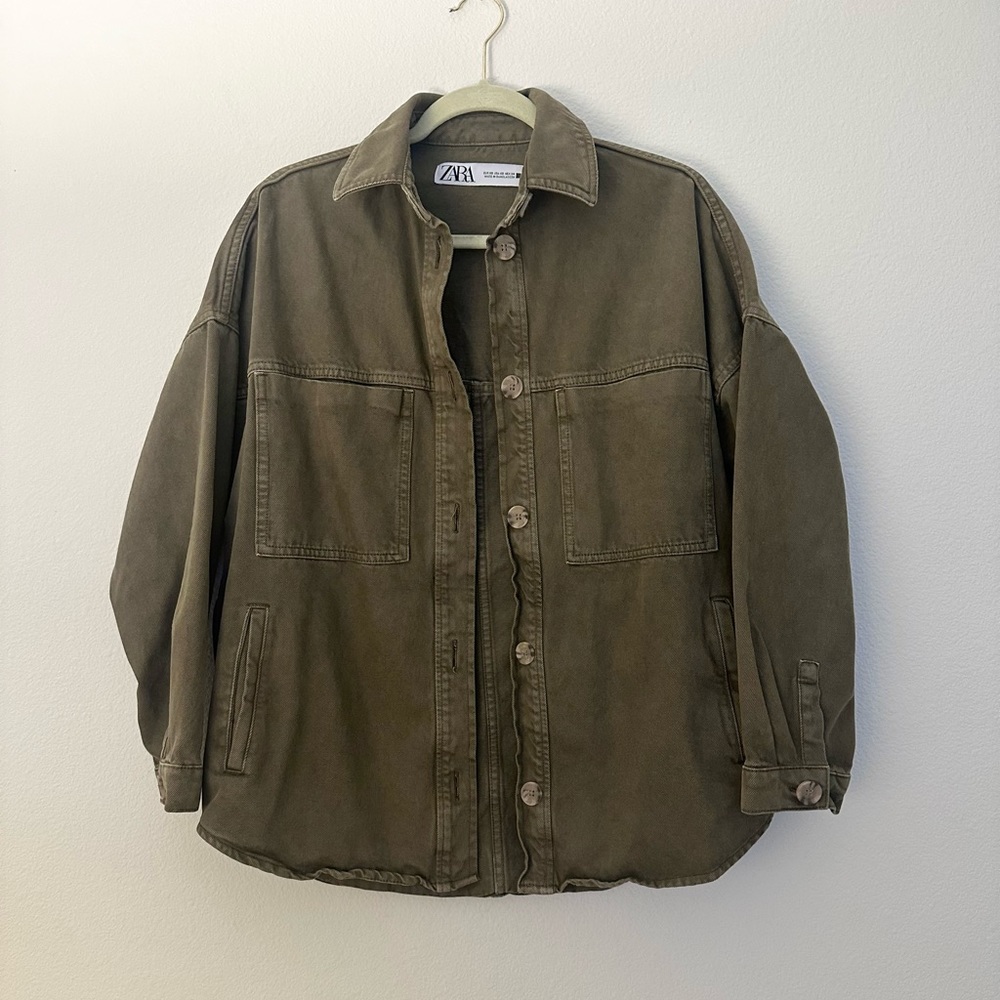 Zara Green Oversized Denim Jacket